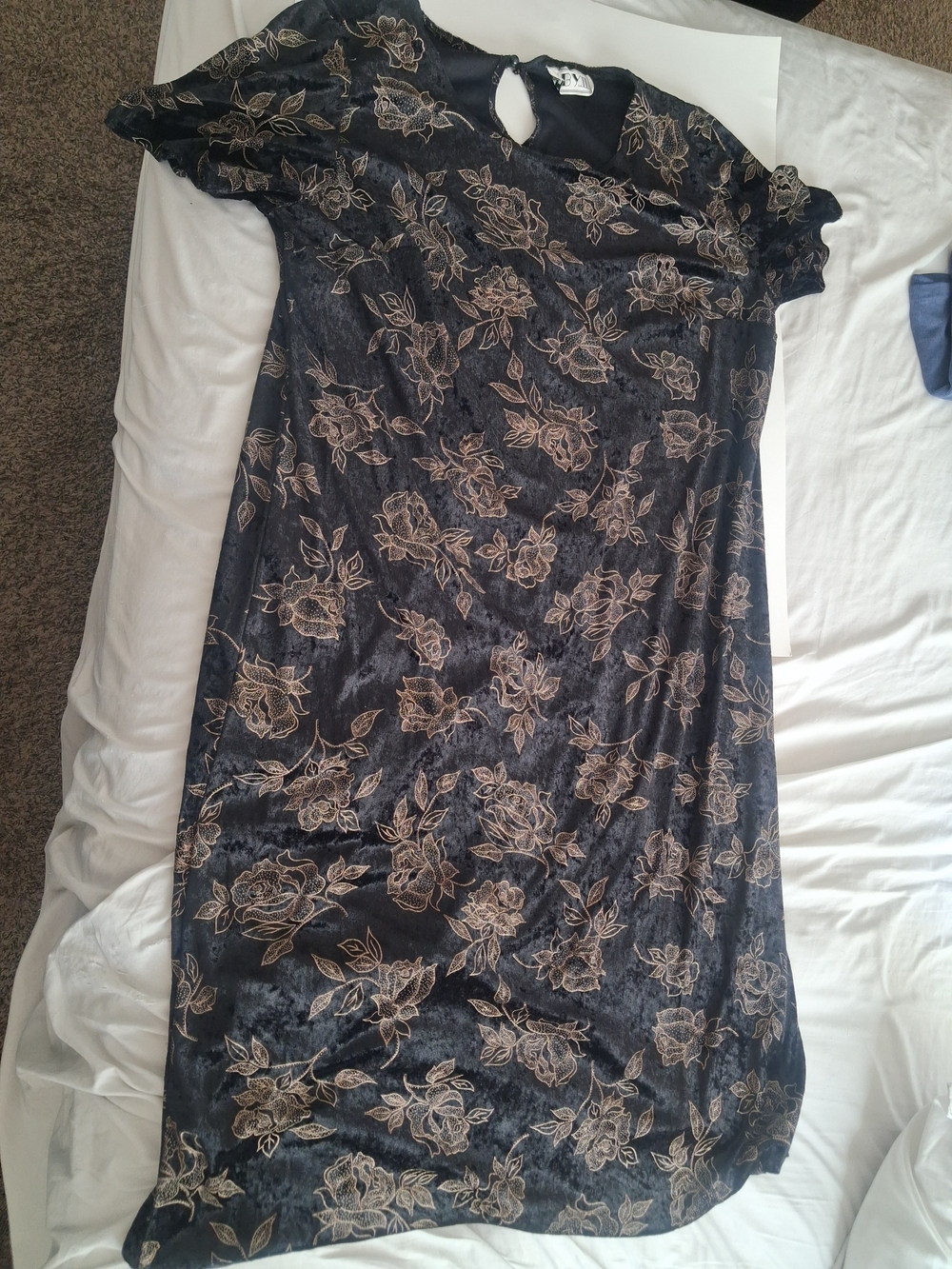 DBY II Black Velvet Dress with Gold Floral Pattern